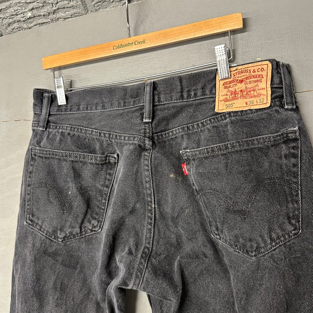Levis 505 Regular Fit‎ Straight Leg Jeans Faded Black Denim Mens 36x32
